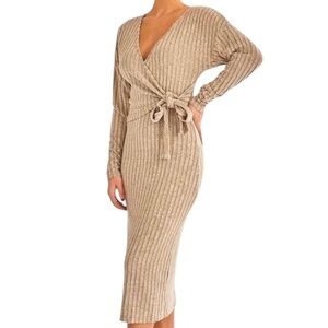 Women’s V-Neck Long Sleeve Knitted Tie Dress